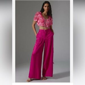 Anthropologie Palazzo Utility Hot  Pink Pants size 2